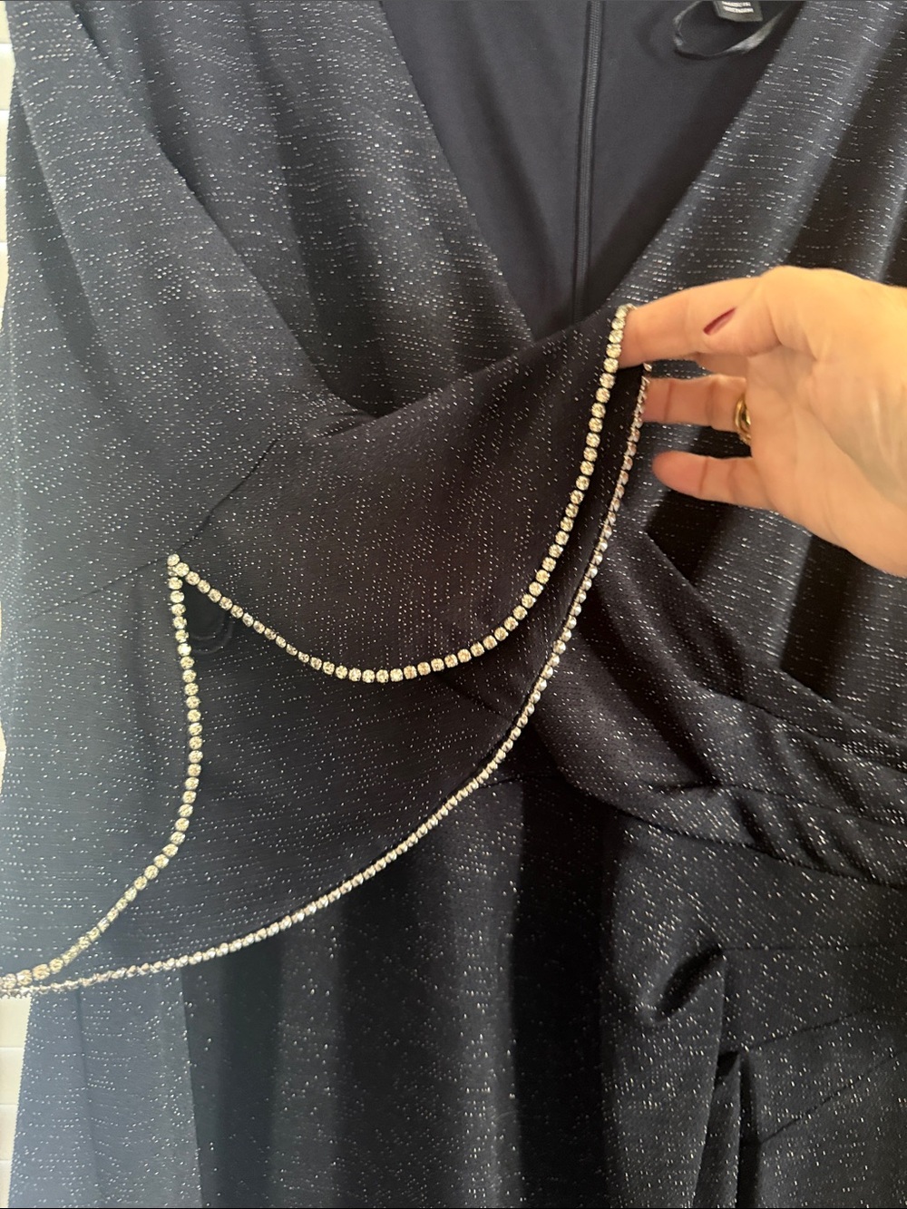 Sparkle Black Midi Wrap Dress with V-Neck - Picture 5 of 8
